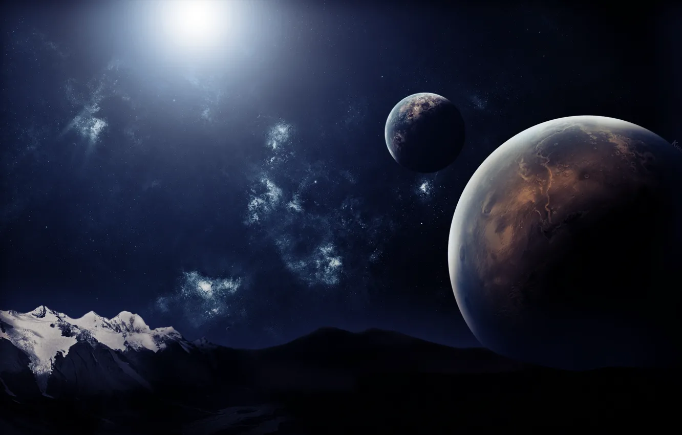 Photo wallpaper the sky, mountains, planet