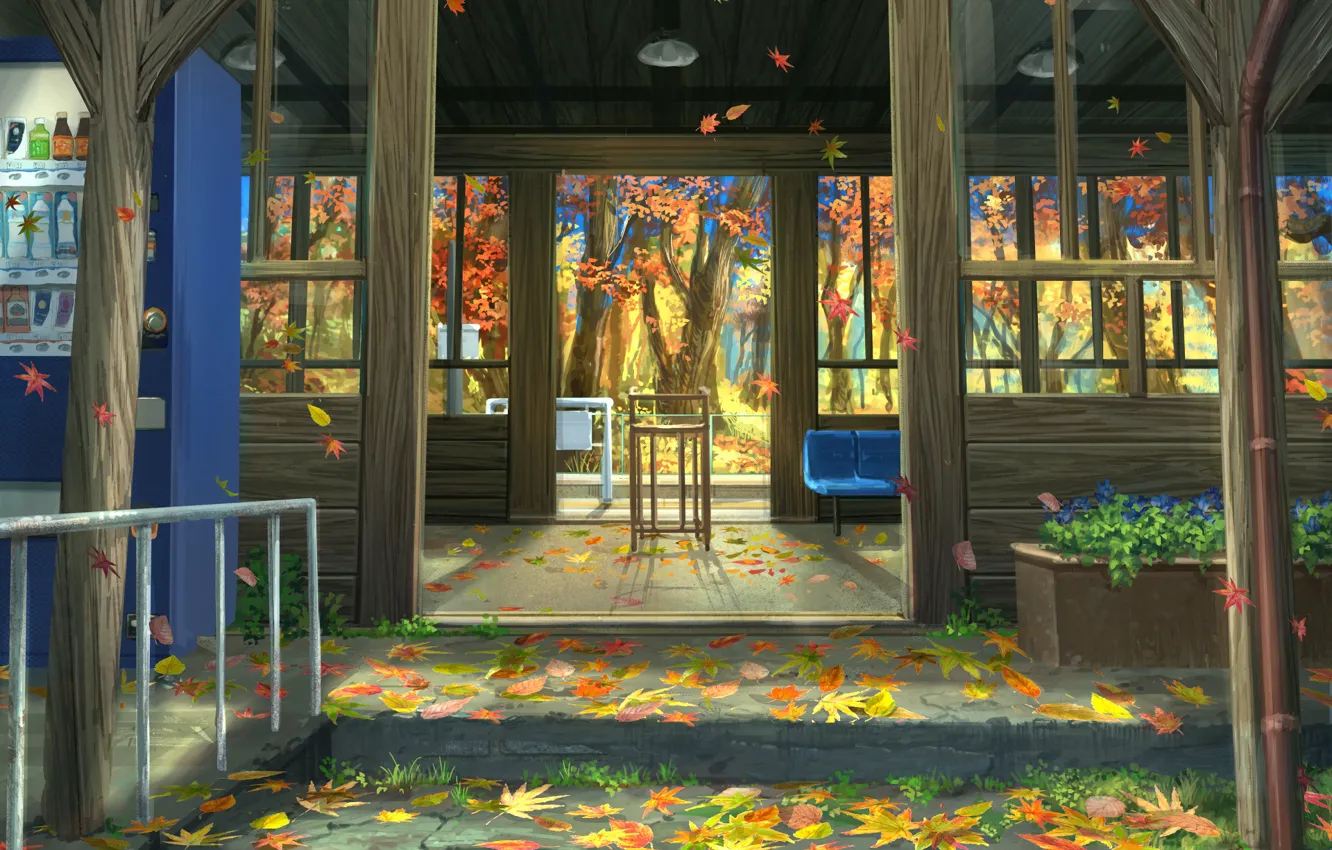 Photo wallpaper autumn, leaves, nature, porch