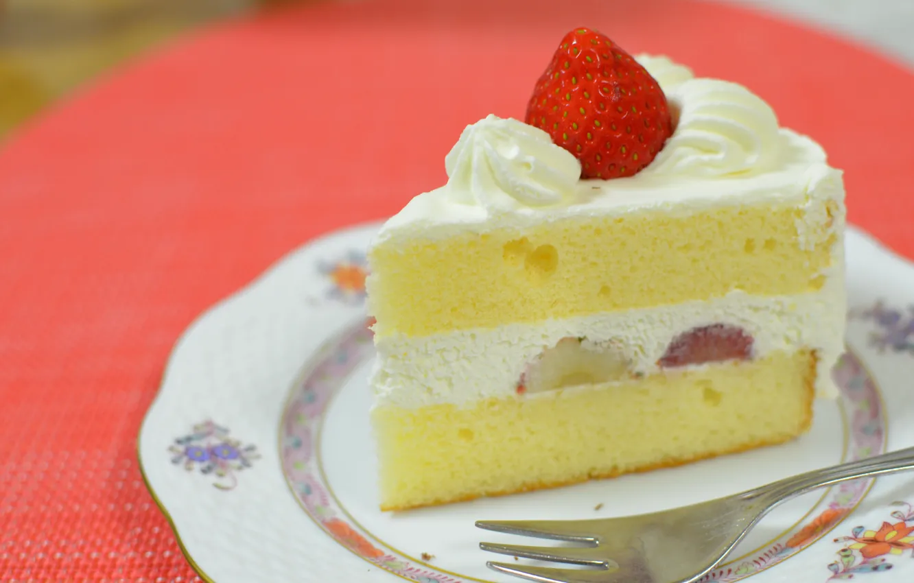 Photo wallpaper strawberry, cake, cream, biscuit