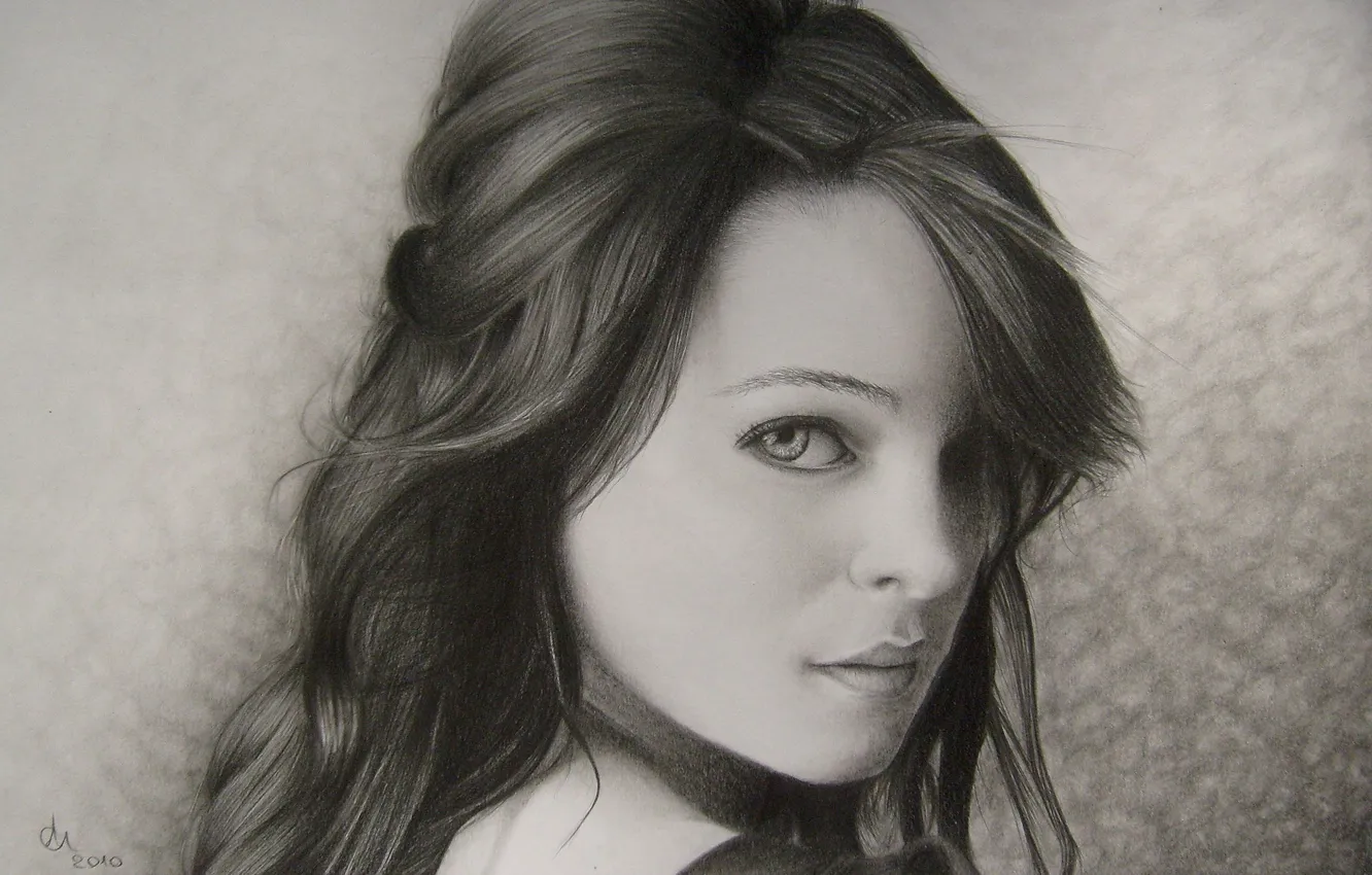 Photo wallpaper look, girl, face, background, hair, portrait, pencil, painting