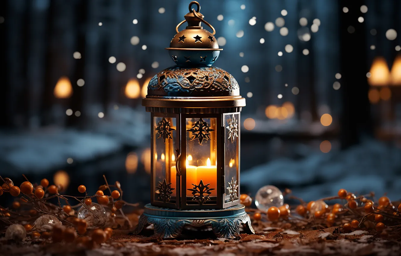 Photo wallpaper winter, snow, night, new year, Christmas, lights, Christmas, night