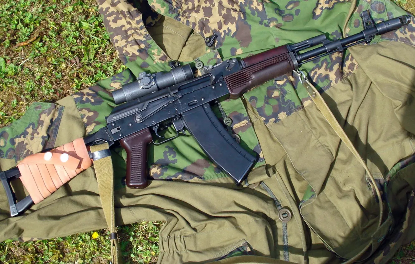 Photo wallpaper camouflage, night, sight, Kalashnikov, 45 mm, АКС74Н, variants of folding AKS74