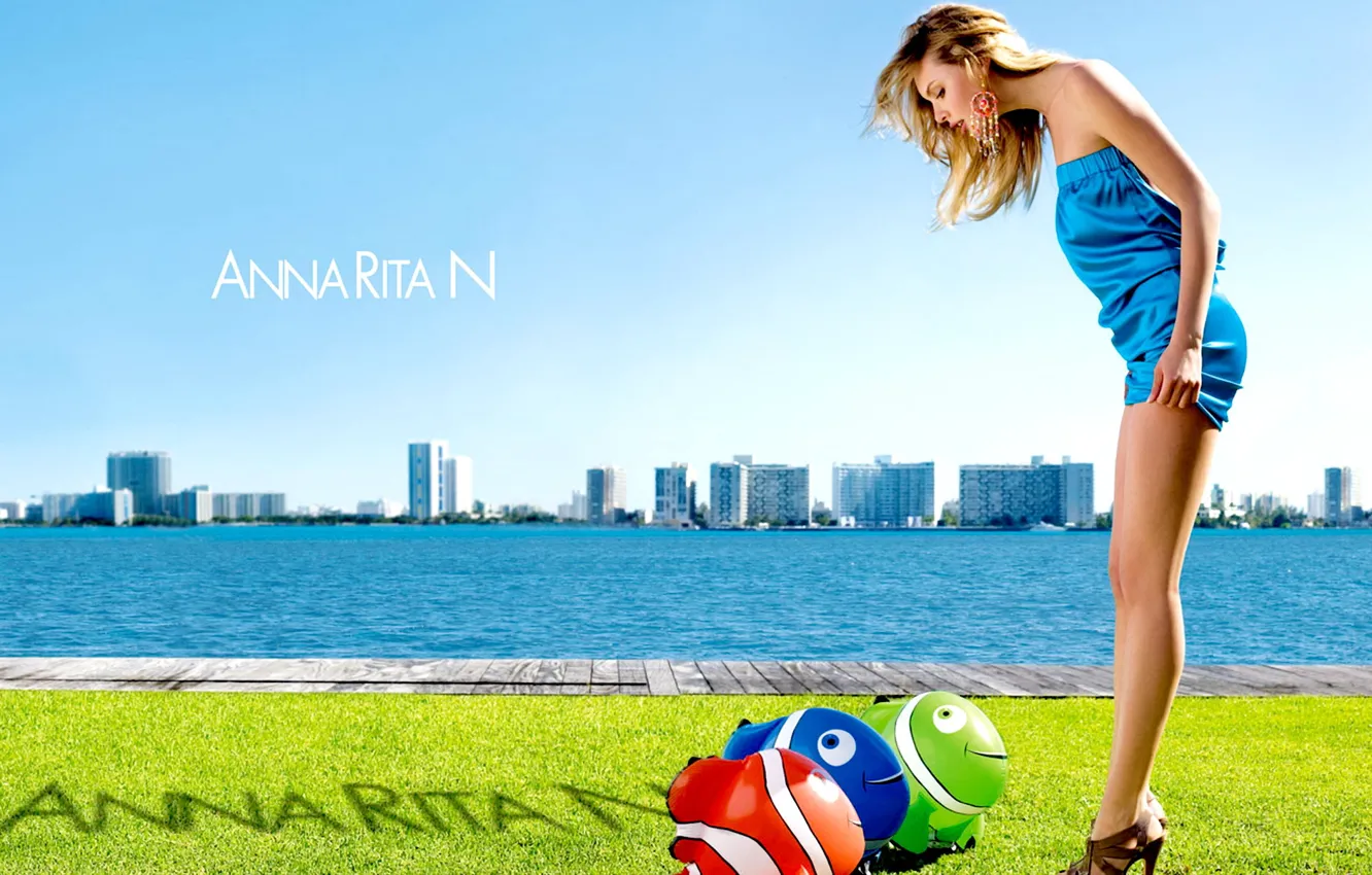 Photo wallpaper sea, blue, beauty, make up, Anna Rita N