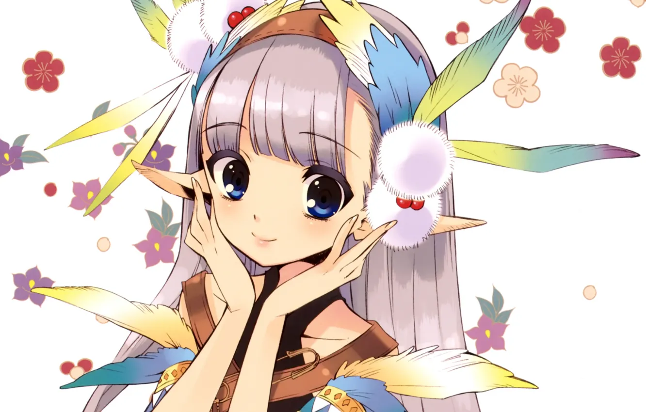 Photo wallpaper smile, feathers, girl, art, pin, bombski, noizi ito