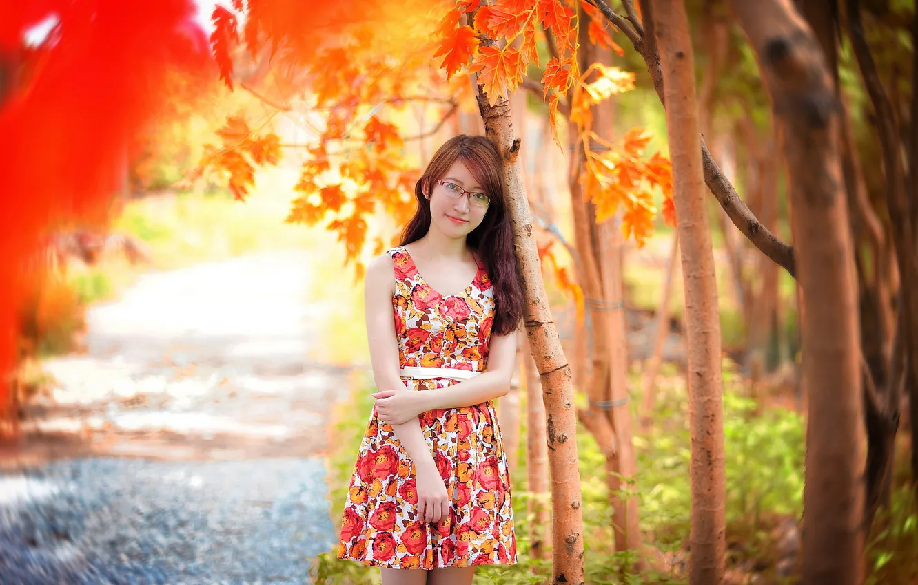 Photo wallpaper girl, trees, nature