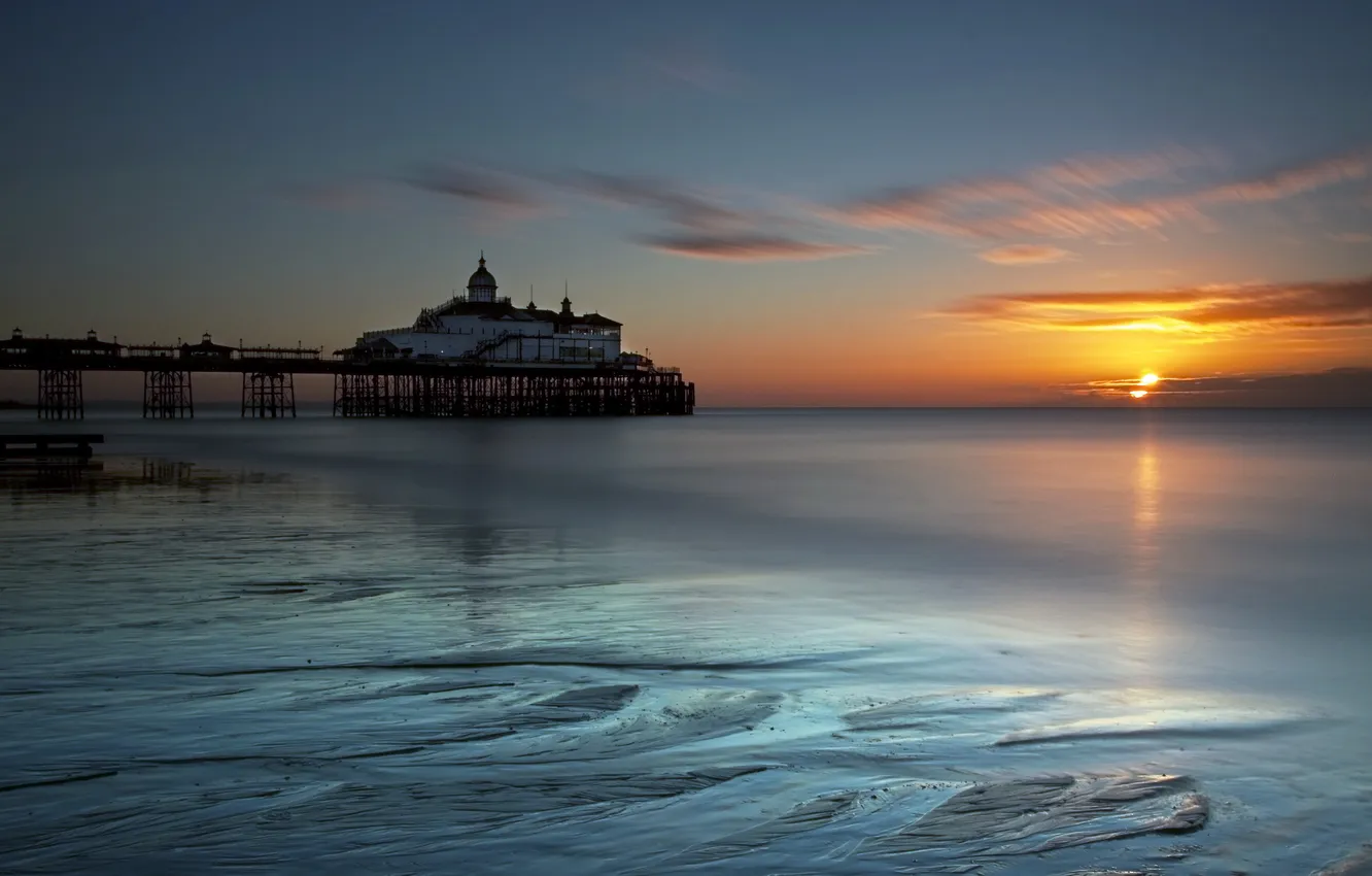 Photo wallpaper sea, landscape, sunset, England, Eastbourne