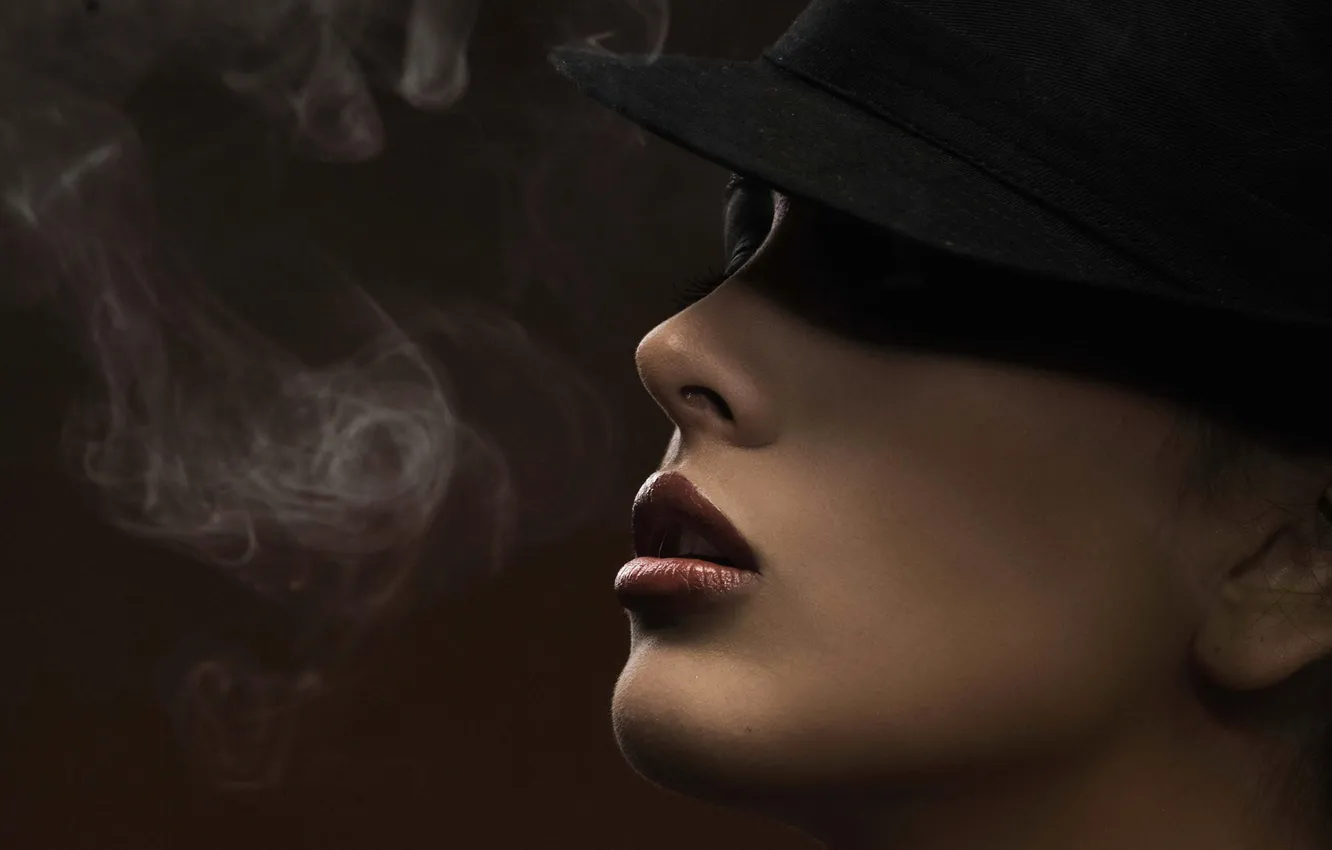Photo wallpaper face, smoke, hat, profile