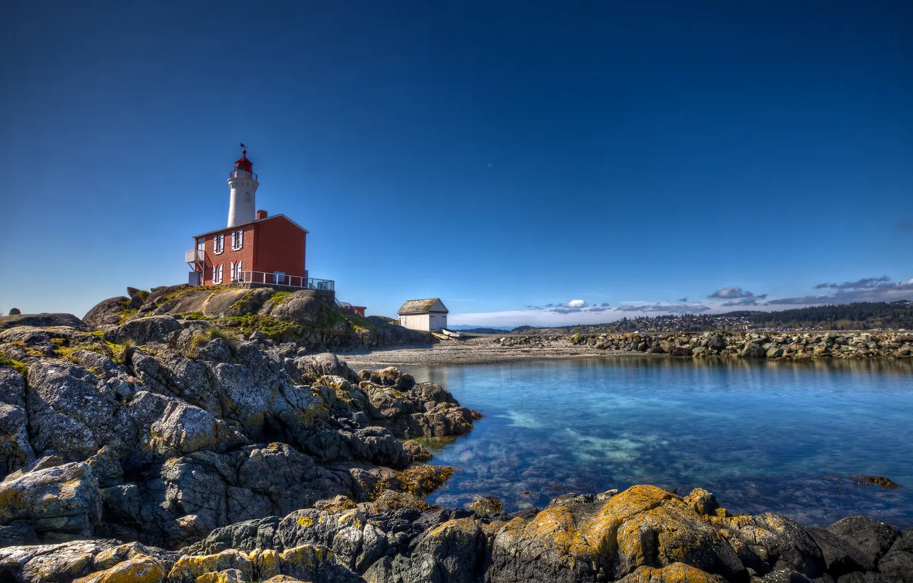 Photo wallpaper sea, stones, rocks, shore, lighthouse