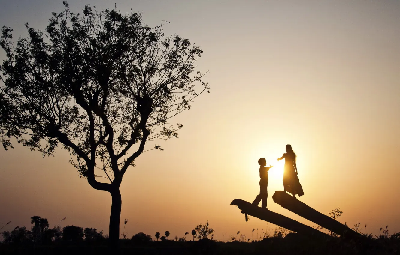 Photo wallpaper sunset, mood, silhouette