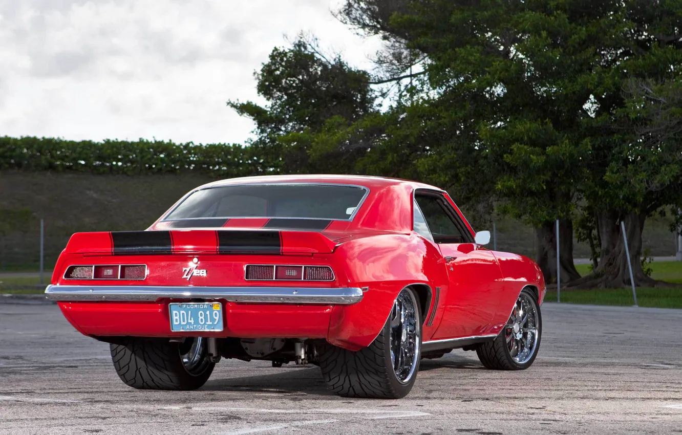 Photo wallpaper the sky, clouds, red, Chevrolet, Camaro, red, Chevrolet, muscle car