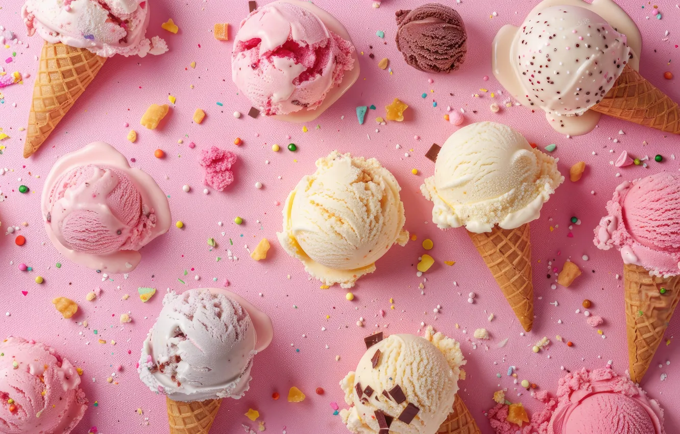 Photo wallpaper colorful, ice cream, horn, ice cream, cone