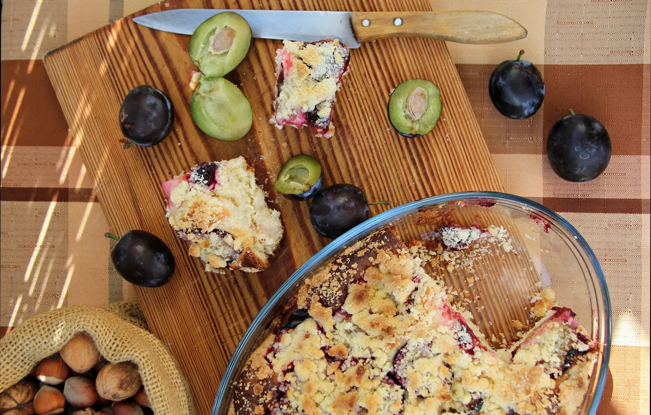 Photo wallpaper pie, knife, nuts, prunes