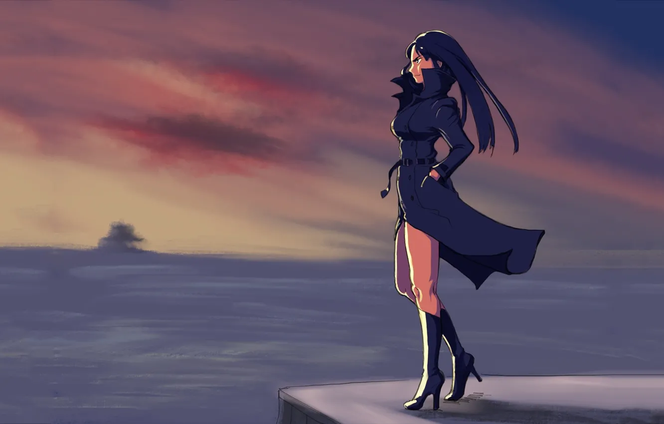 Photo wallpaper the ocean, the wind, cloak, Kill La Kill, Satsuki Kiryu I