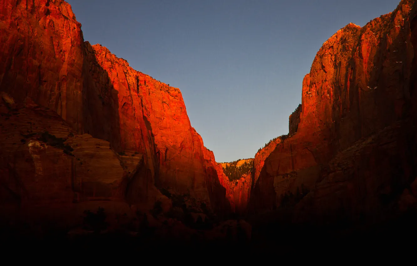 Photo wallpaper mountains, rocks, glow, Utah, USA, Zion National Park, Kolob Canyon