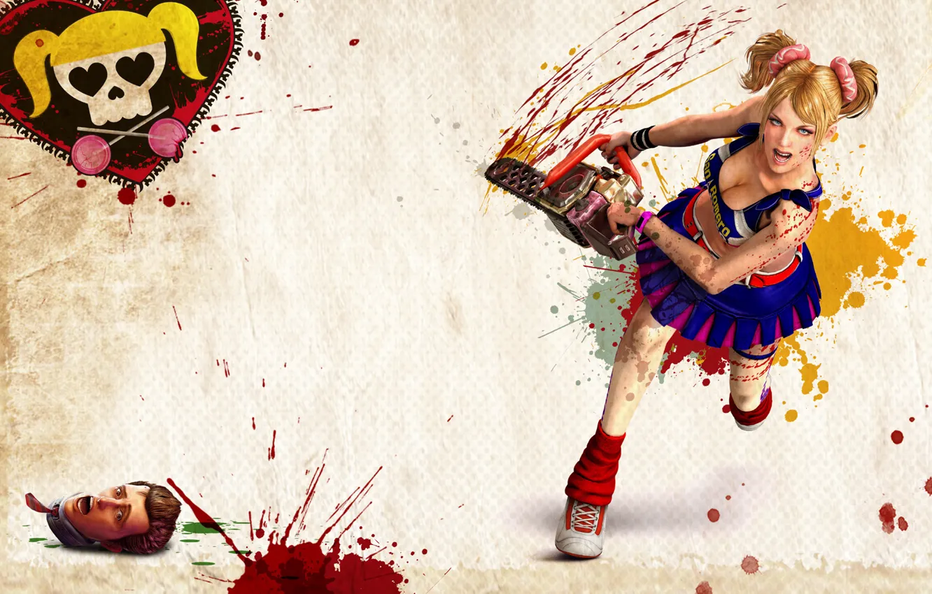 Photo wallpaper girl, blood, head, electric, Lollipop chainsaw