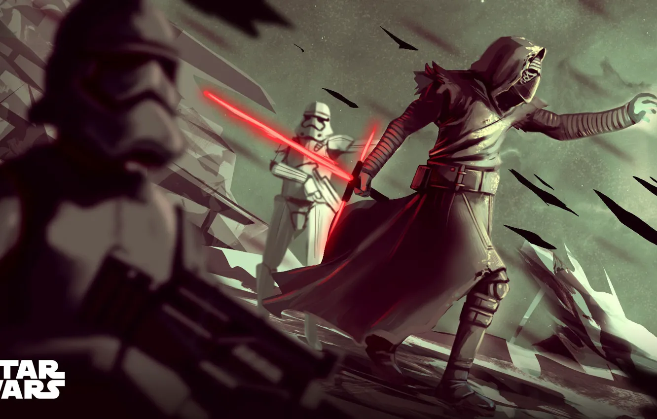 Photo wallpaper Star Wars, Sword, Fantasy, Art, Lightsaber, Sith, Stormtroopers, Characters