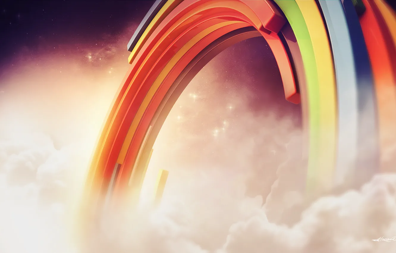 Photo wallpaper clouds, rainbow, creative, render, links