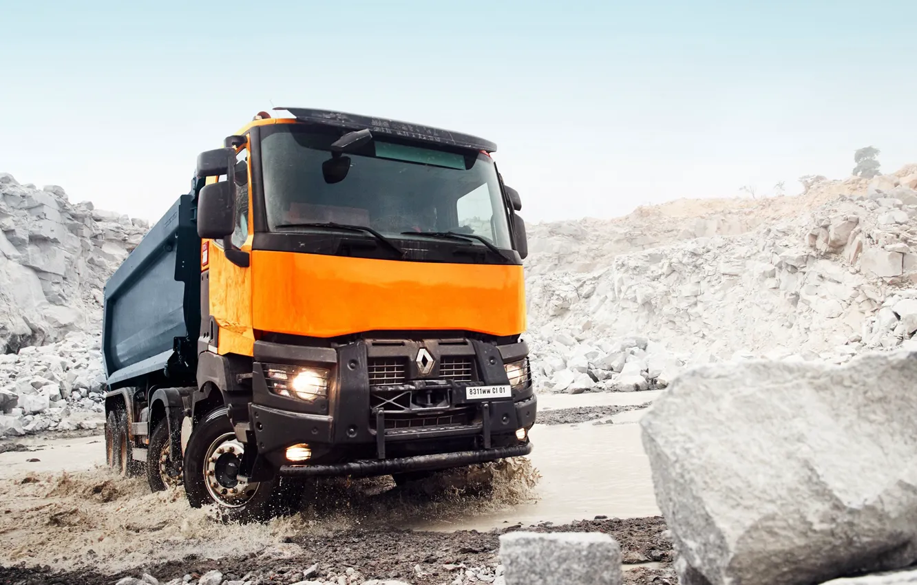 Photo wallpaper rock, dump truck, renault trucks, k series