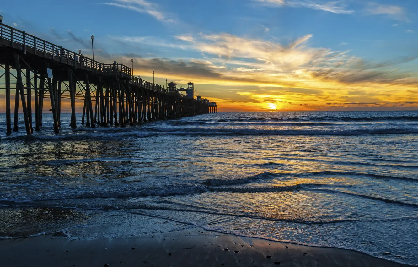 Photo wallpaper wave, sunset, pierce