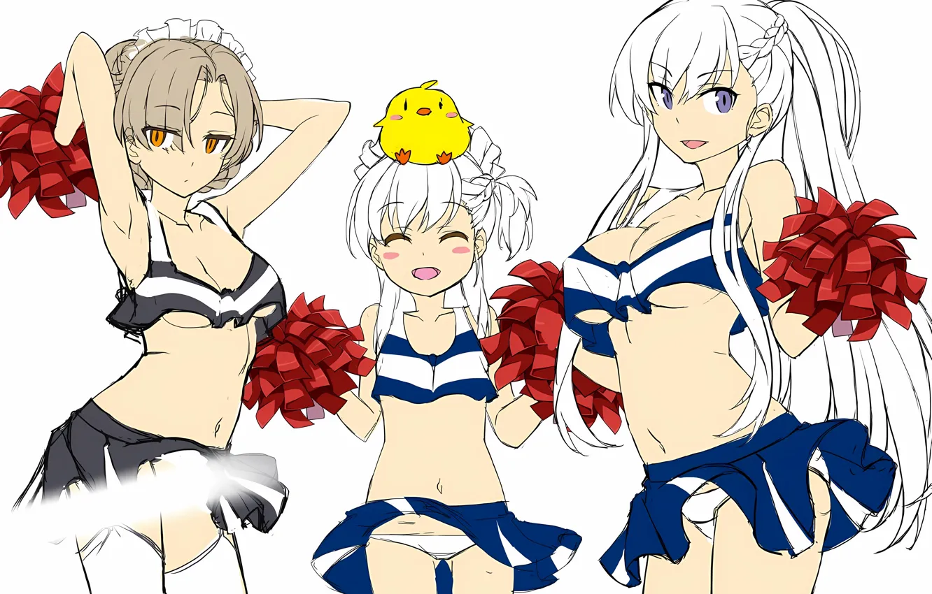 Photo wallpaper sexy, lingerie, cleavage, blouse, panties, thighhighs, long hair, girls