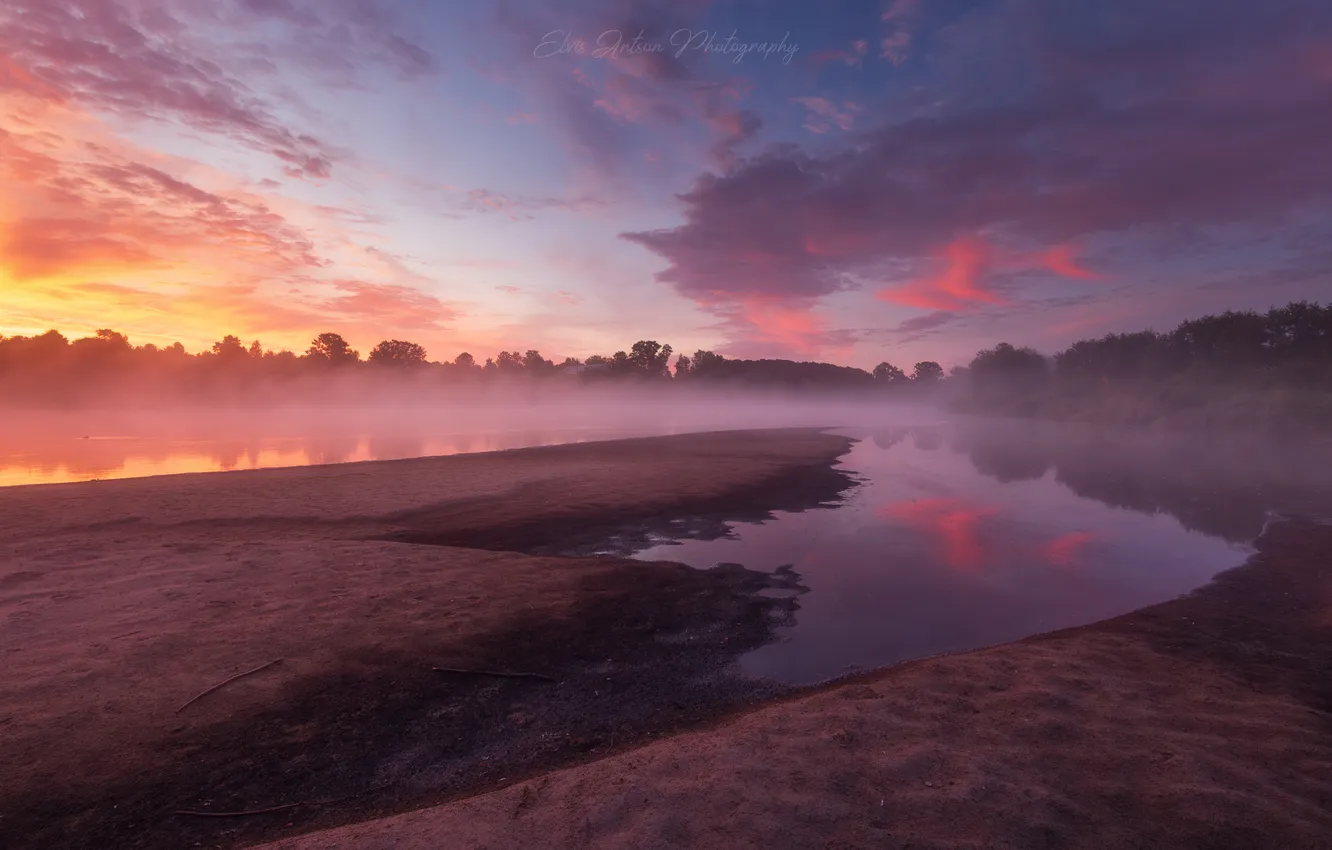 Photo wallpaper clouds, fog, horizon, space, haze, the reflection in the water, the beauty of nature, Antson …