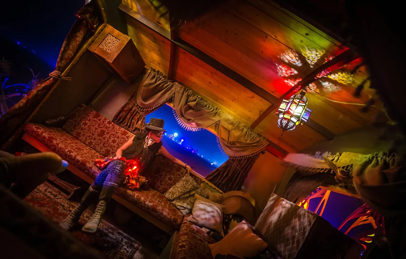 Photo wallpaper girl, sofa, window, art, house, USA, Nevada, art