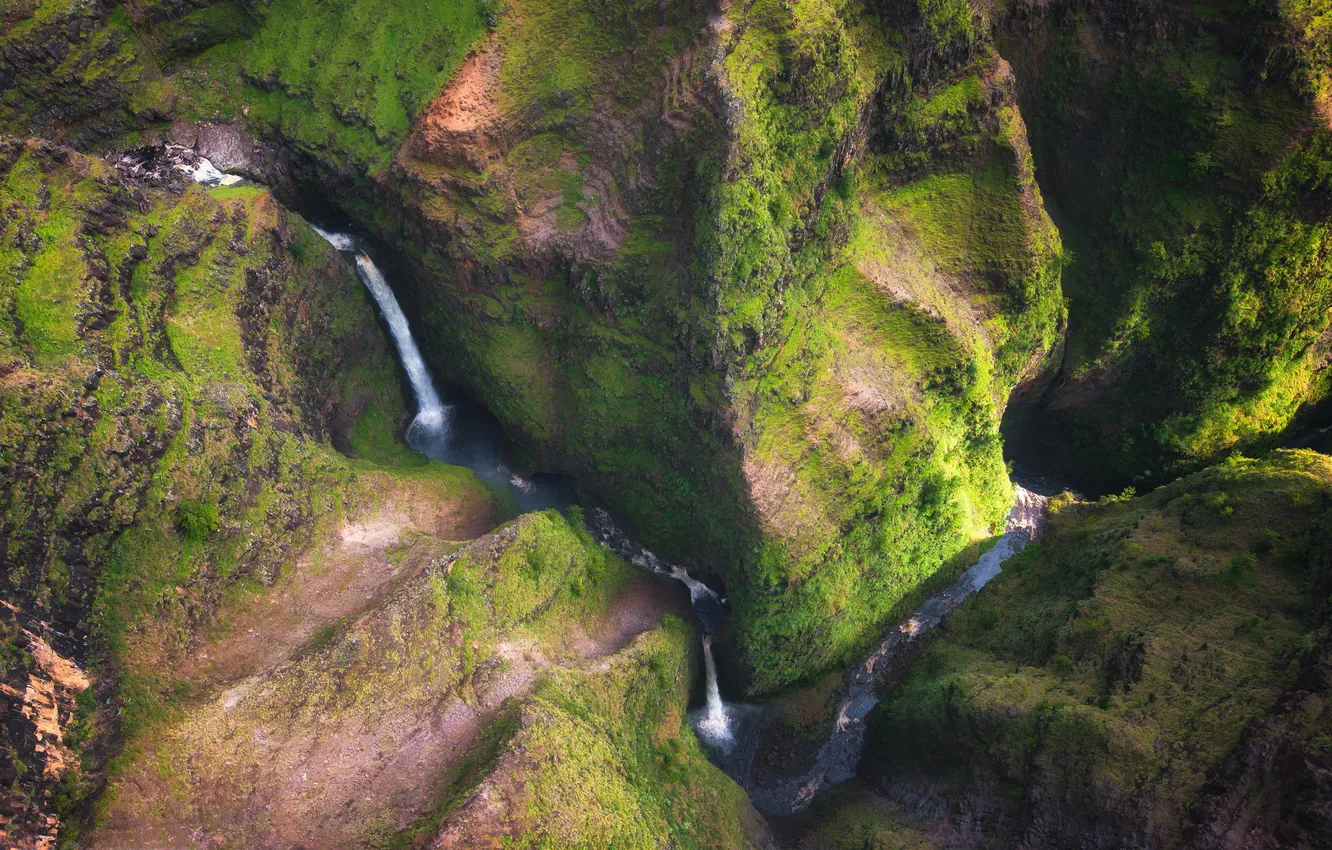 Photo wallpaper landscape, mountains, nature, river, waterfall, Hawaii, Kauai