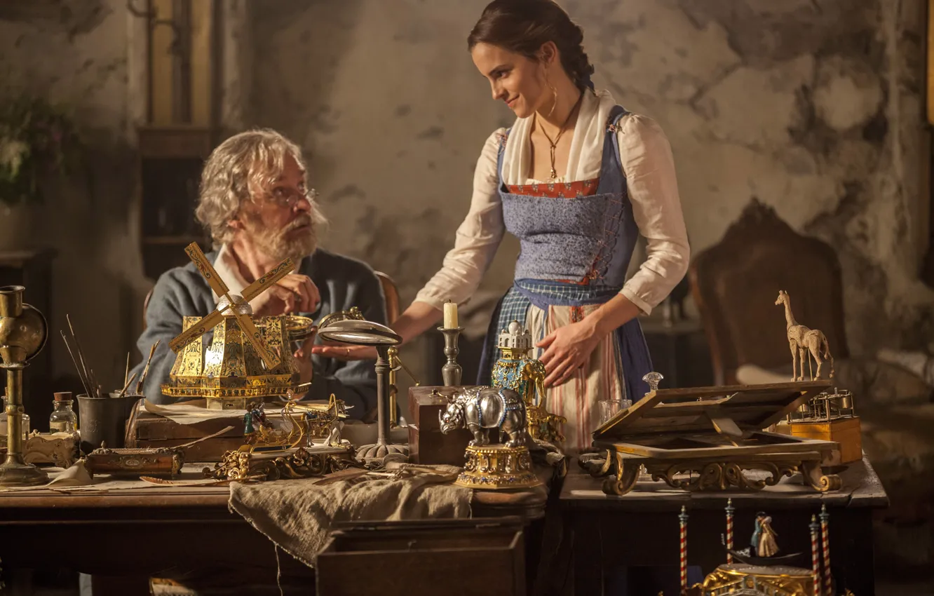 Photo wallpaper cinema, Disney, Emma Watson, movie, film, Beauty and the Beast, fairy tale, Kevin Kline