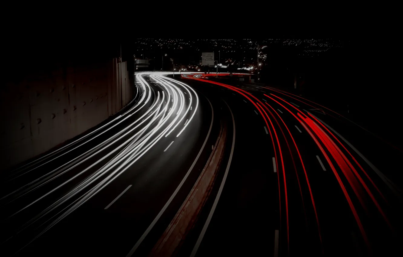 Photo wallpaper road, the city, lights