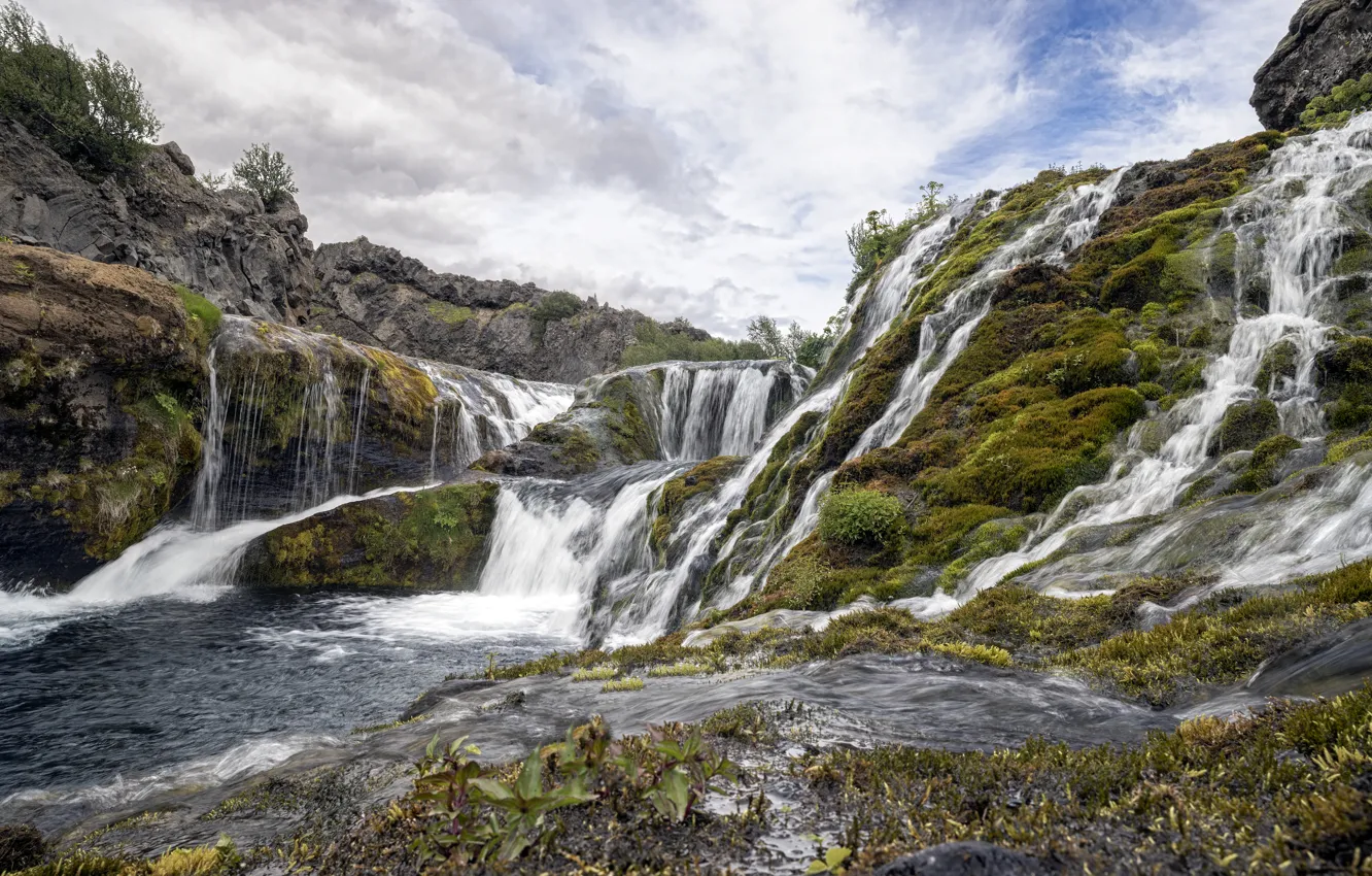 Photo wallpaper greens, nature, waterfall, beauty, Iceland, Iceland
