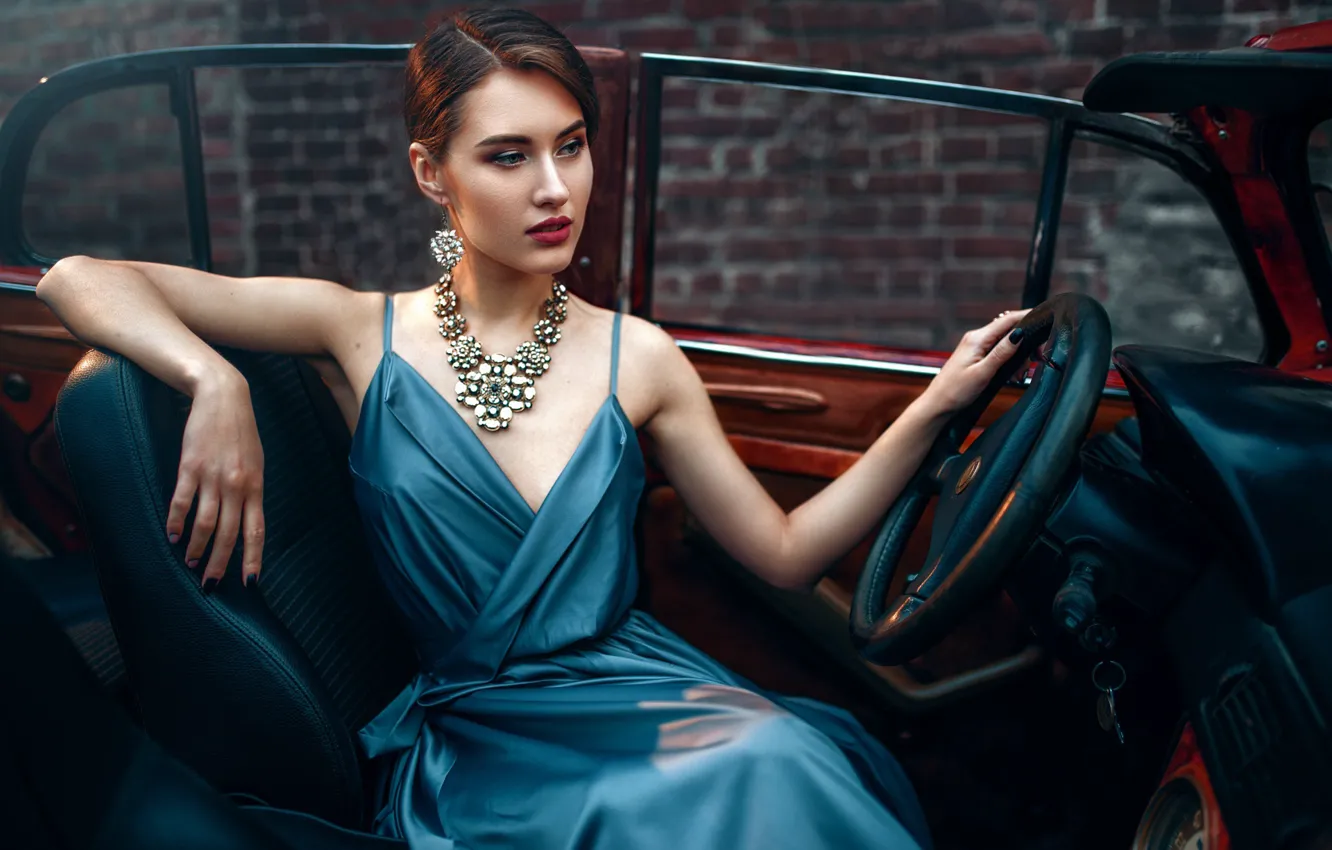 Photo wallpaper machine, auto, girl, decoration, pose, style, makeup, dress