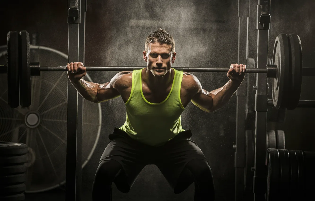 Photo wallpaper muscle, rod, pose, training, athlete, workout, gym, fitness