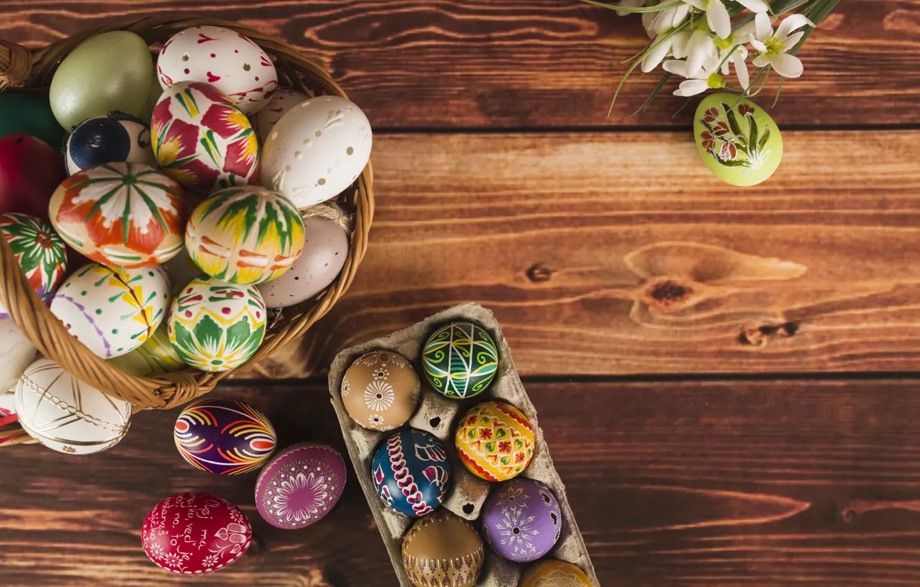 Photo wallpaper holiday, basket, eggs, Easter