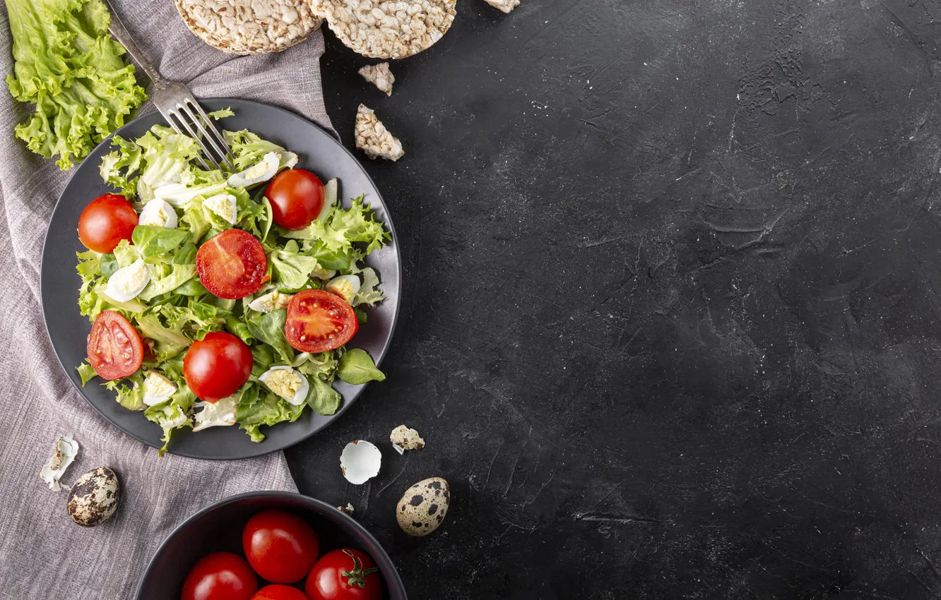 Photo wallpaper the dark background, tomatoes, salad, vegetables