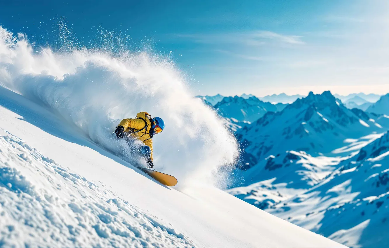 Photo wallpaper snowboard, mountain, snow