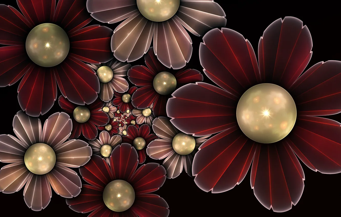 Photo wallpaper Flowers, Red, Beads