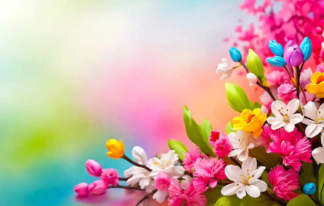 Photo wallpaper flowers, bright, colorful, flowers, background, spring, bright, composition