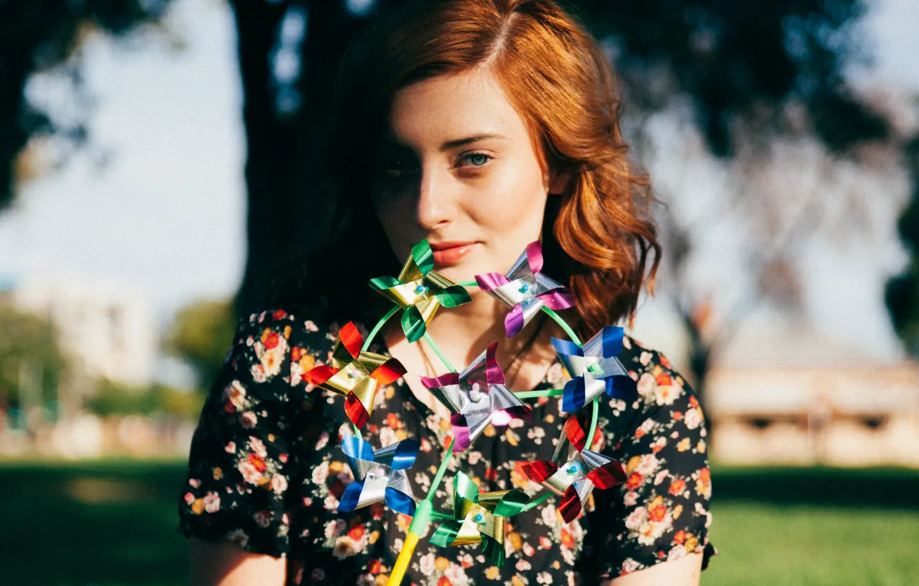 Photo wallpaper summer, woman, bokeh, Red hair, Blurring