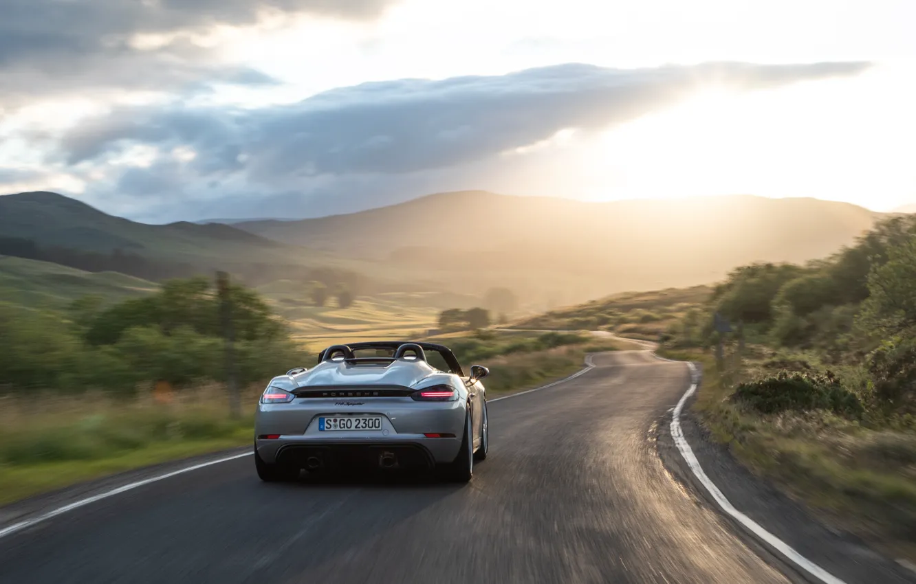 Photo wallpaper Sunset, Road, Porsche, Spyder, Porsche 718, 2019, Porsche 718 ( 982 ) Spyder