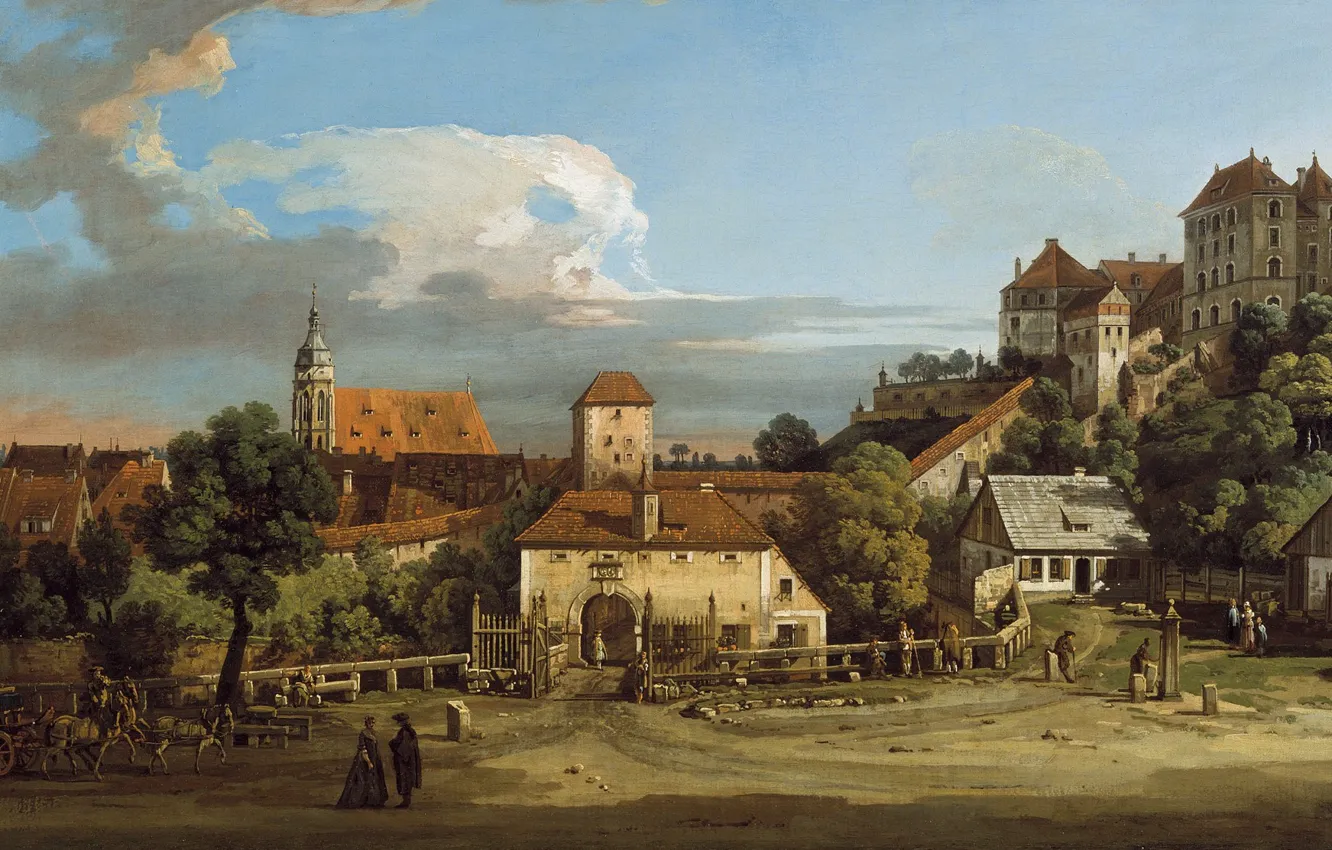 Photo wallpaper people, the building, picture, Church, Germany painting, Pirna Trees village, German painting, Pirna village