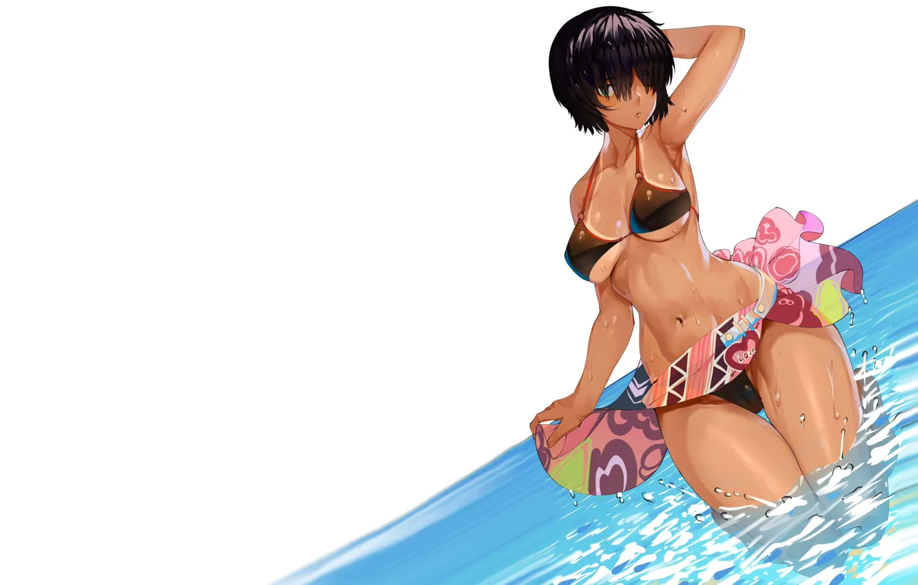 Photo wallpaper girl, hot, sexy, wet, sea, ocean, boobs, anime
