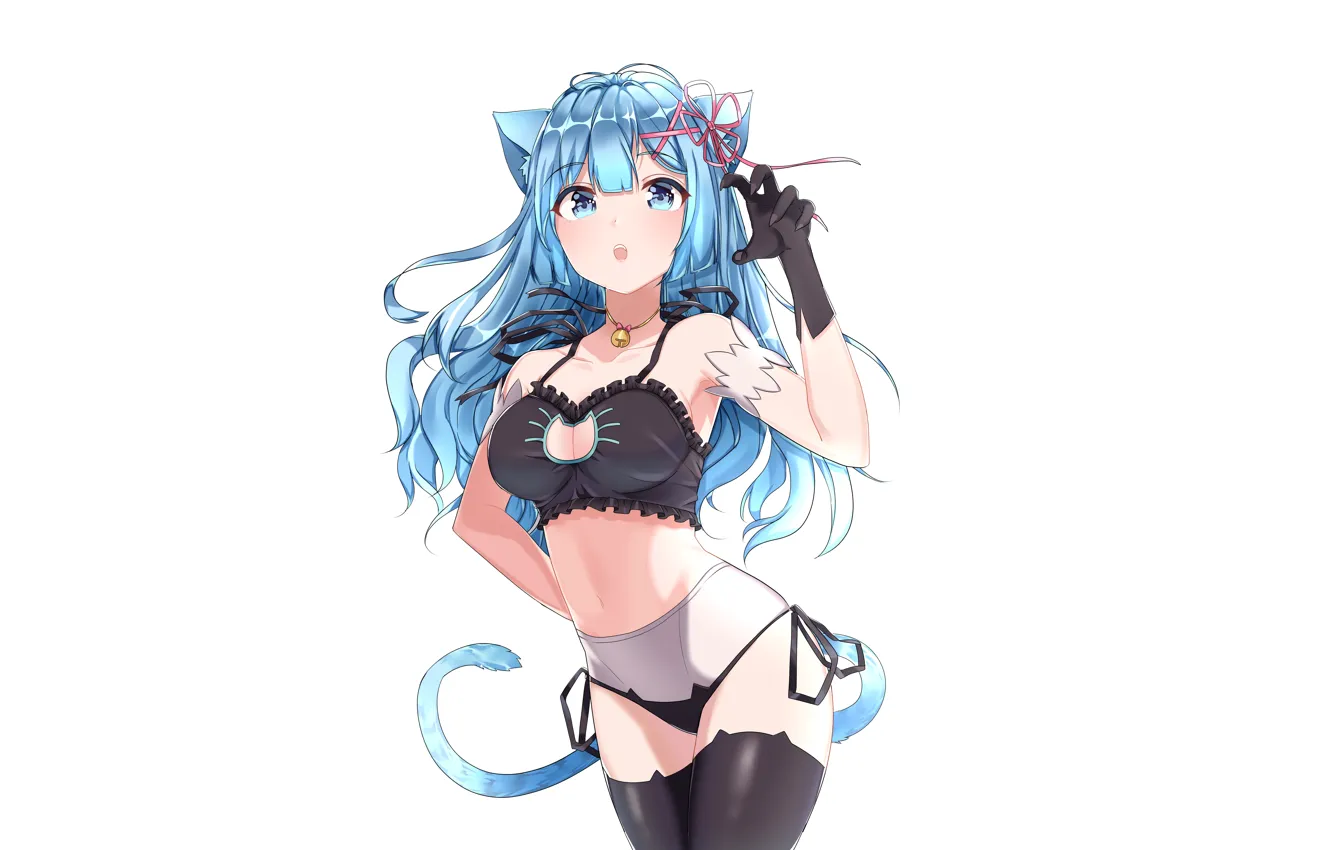 Photo wallpaper girl, sexy, lingerie, bra, cleavage, panties, thighhighs, long hair