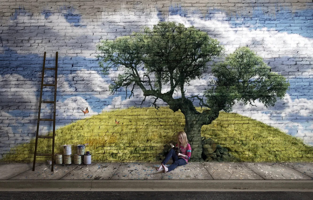 Photo wallpaper wall, mood, girl