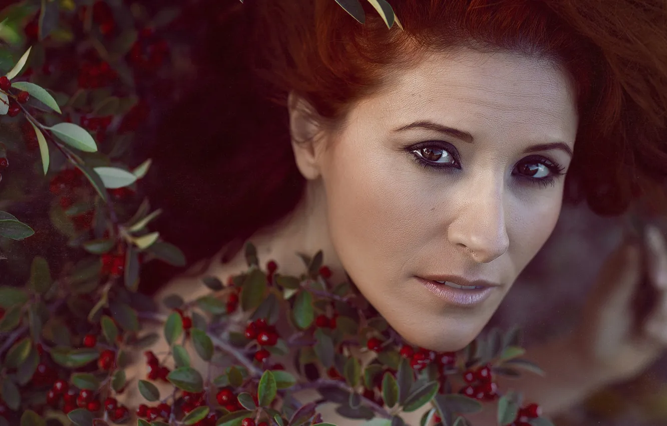 Photo wallpaper eyes, look, girl, nature, face, hair