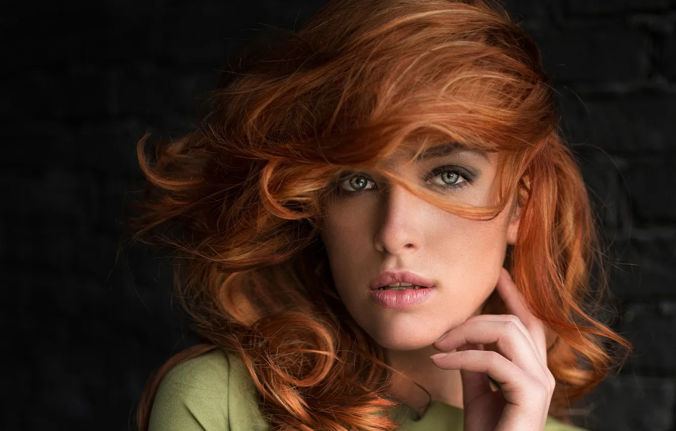 Photo wallpaper portrait, redhead, lily