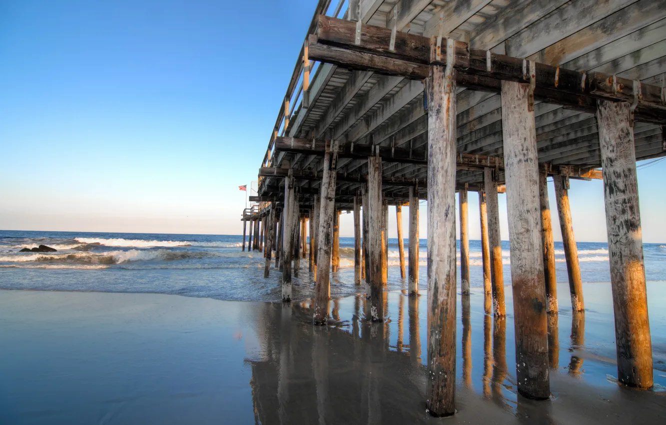 Photo wallpaper sea, landscape, bridge, flag