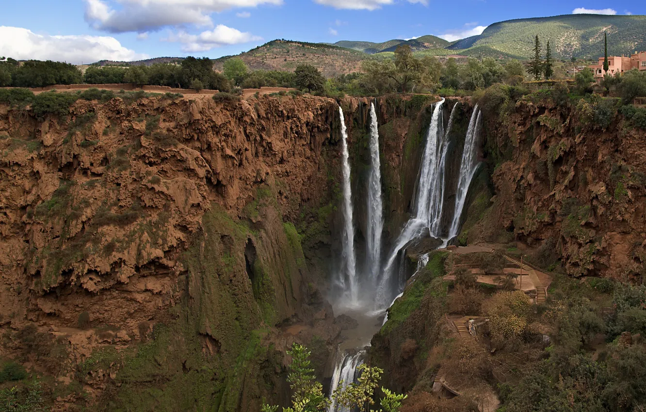 Photo wallpaper landscape, nature, open, waterfall