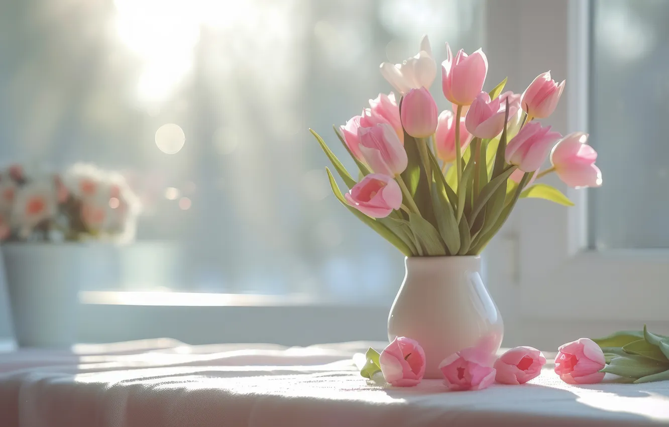 Photo wallpaper flowers, bouquet, AI art, spring, tulips, neural network
