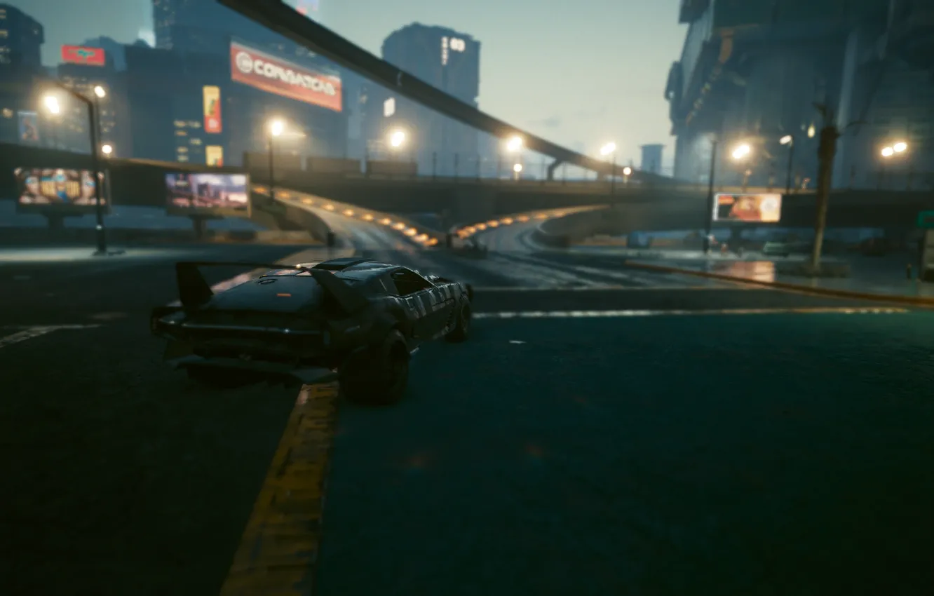 Photo wallpaper car, cyberpunk 2077, the crossroads