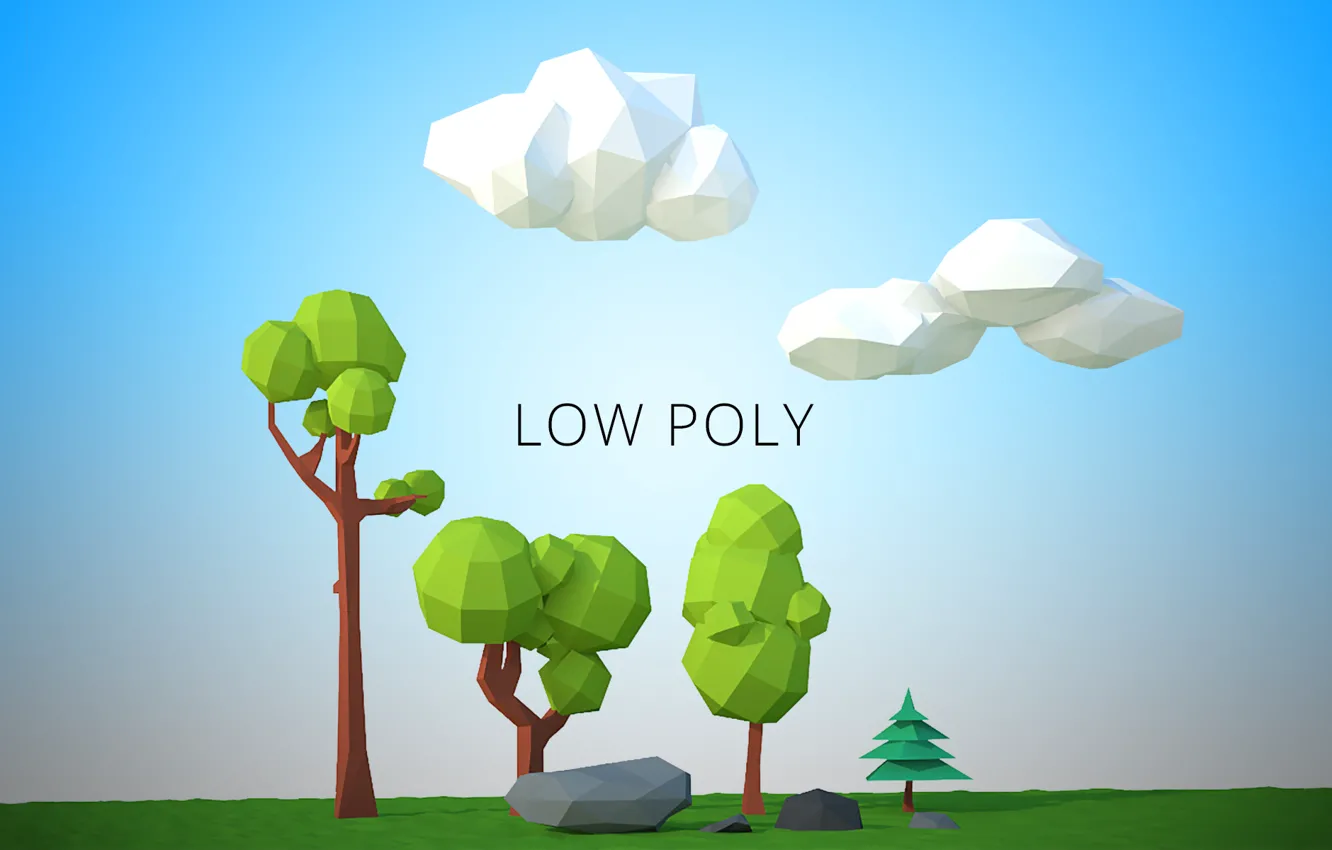 Photo wallpaper trees, landscape, geometry, lowpoly, lowpoly